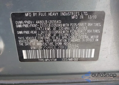 2011 Subaru Forester 2.5X Premium из США, поврежденный, VIN JF2SHBDC2BH736025